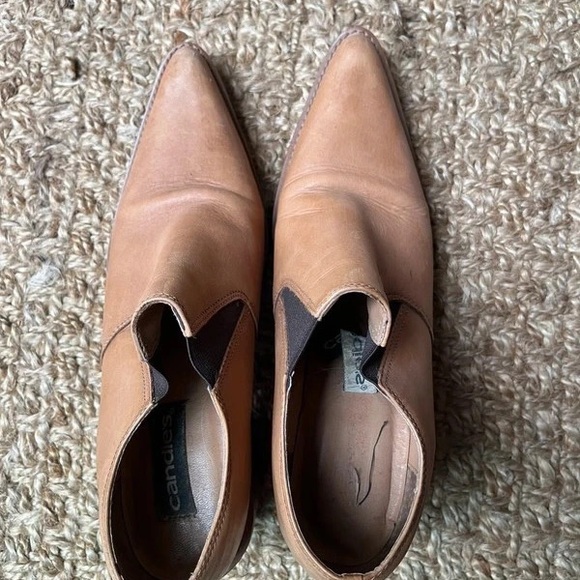 Candie's Shoes - Candie's Tan Pointed Leather Slip-On Loafers